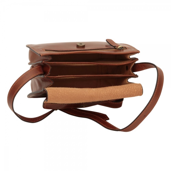 Old Angler Schultertasche Leder Braun Interieur